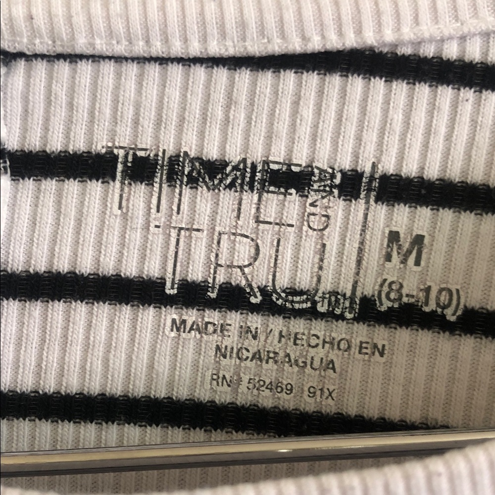 Time and Tru White and Black Striped Long Sleeve Tee